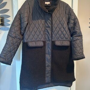 LOFT Black Quilted & Teddy Hybrid Coat